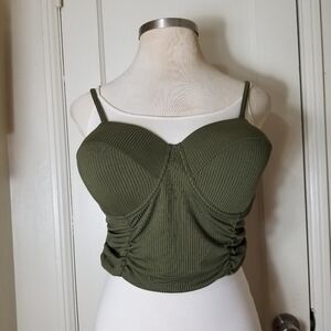 OLIVE GREEN 4X crop top molded cups  ribbed underwire
